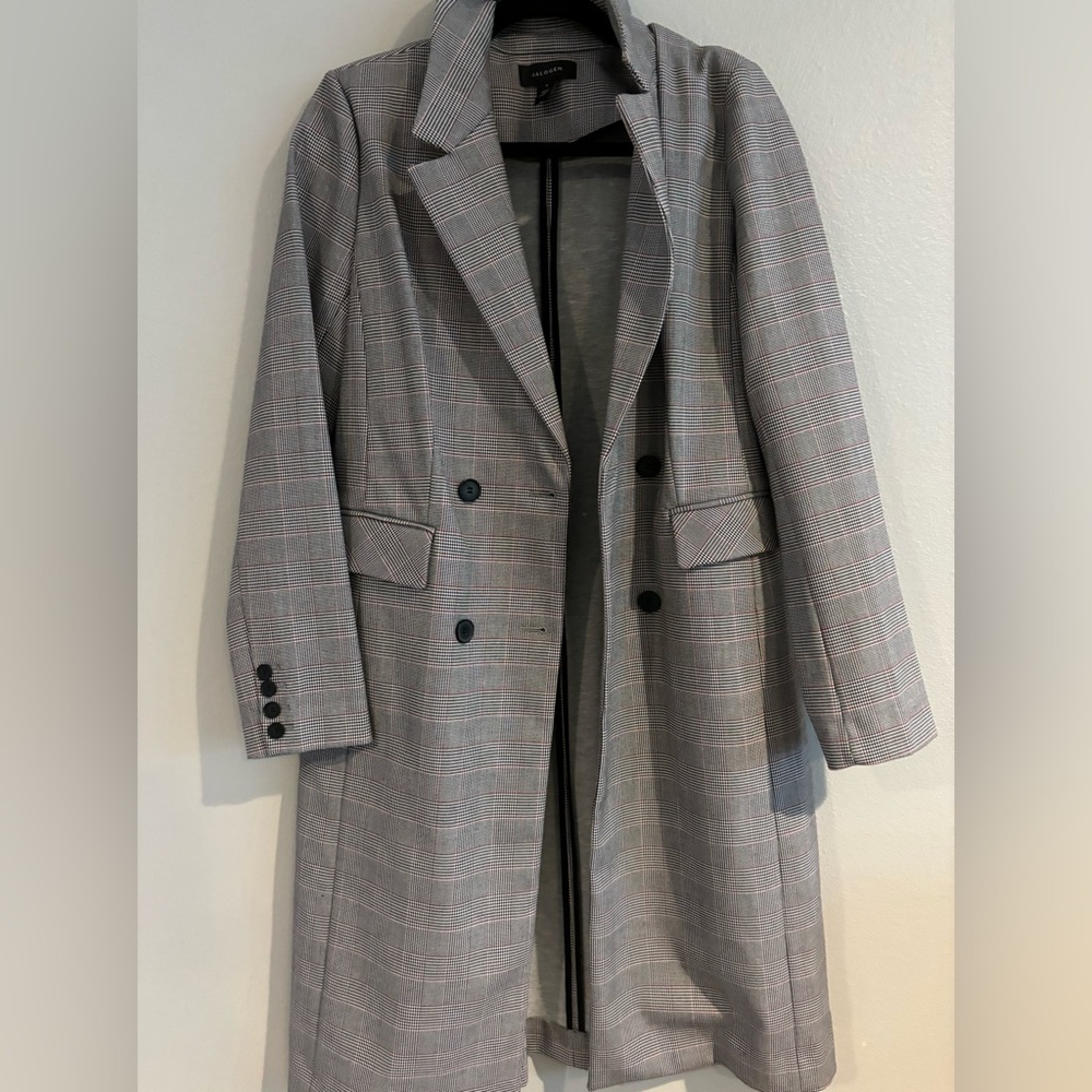 Halogen Plaid Trench Coat Double Breasted Structured Shoulder Pads women’s 8